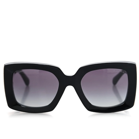 CHANEL RECTANGLE SUNGLASSES Acetate, Black & Gold - Lens Gray, Gradient - Picture 10 of 15